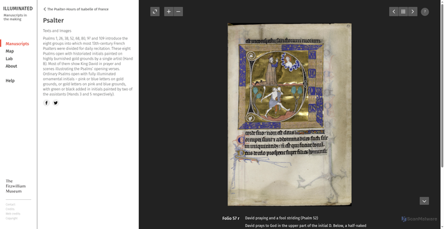 Security scan screenshot of https://www.fitzmuseum.cam.ac.uk/illuminated/manuscript/discover/the-psalter-hours-of-isabelle-of-france/theme/psalter-224/folio/folio-57r-373