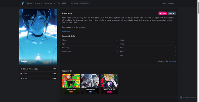 Security scan screenshot of https://mywaifulist.moe/waifu/reze