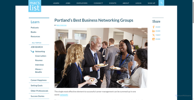 Security scan screenshot of https://www.macslist.org/working-in-portland/portlands-best-business-networking-groups