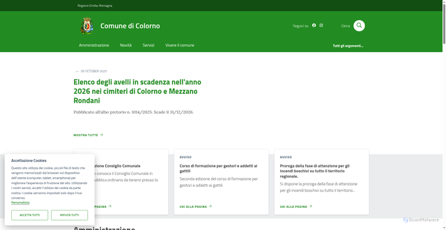 Security scan screenshot of https://www.comune.colorno.pr.it/