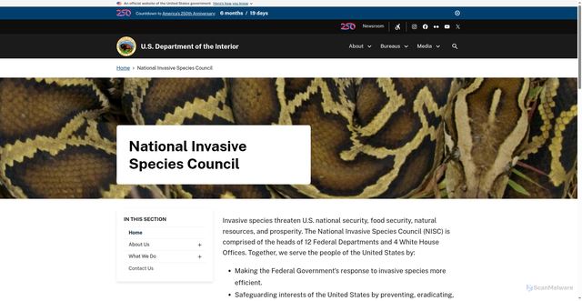Security scan screenshot of https://www.doi.gov/invasivespecies/