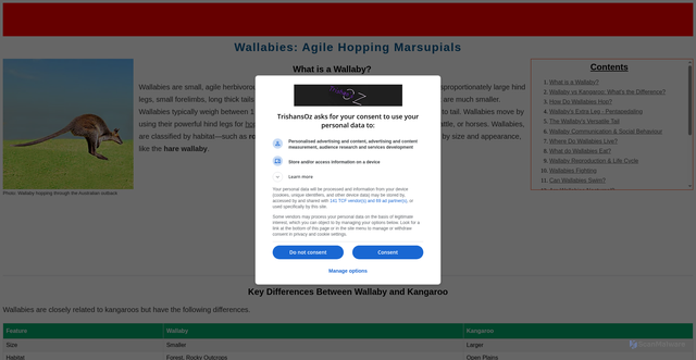 Security scan screenshot of https://trishansoz.com/trishansoz/animals/wallaby.html