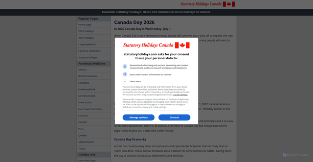 Security scan screenshot of https://www.statutoryholidays.com/canadaday.php