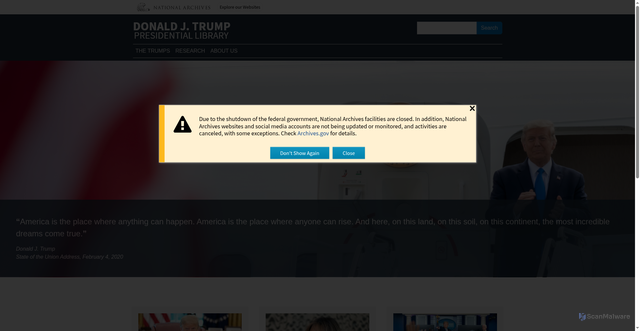 Security scan screenshot of https://www.trumplibrary.gov/