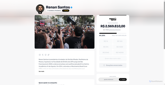 Security scan screenshot of https://queroapoiar.com.br/renan