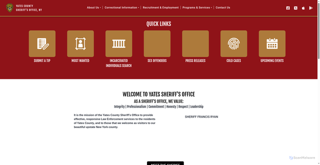 Security scan screenshot of https://www.yatescountysheriff.gov/