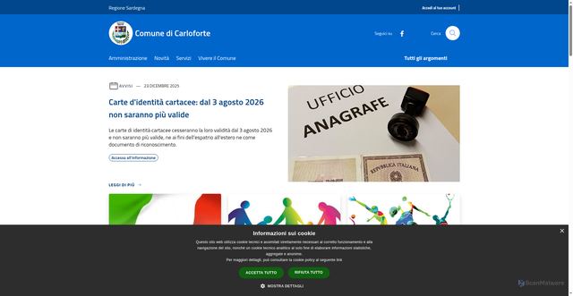 Security scan screenshot of https://www.comune.carloforte.su.it/it
