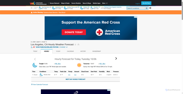 Security scan screenshot of https://wu-next-prod-eu-central-1-aws.wunderground.com/hourly/us/ca/los-angeles/KCALOSAN672