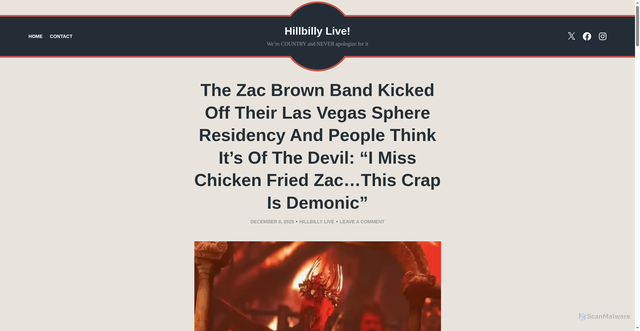 Security scan screenshot of https://hillbillylive.com/2025/12/08/the-zac-brown-band-kicked-off-their-las-vegas-sphere-residency-and-people-think-its-of-the-devil-i-miss-chicken-fried-zacthis-crap-is-demonic/