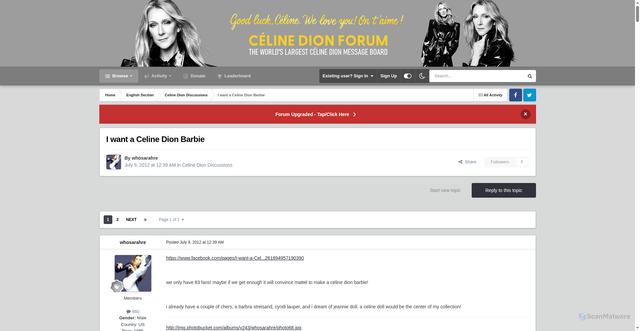 Security scan screenshot of https://www.celinedionforum.com/topic/50804-i-want-a-celine-dion-barbie/