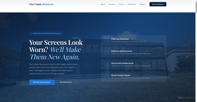 Security scan screenshot of http://twocoastsrescreens.com/