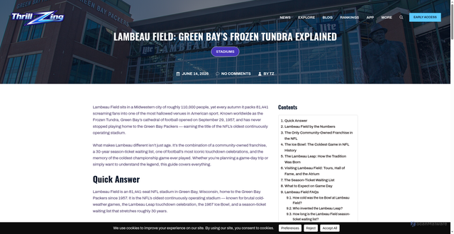 Security scan screenshot of https://thrillzing.com/stadiums/lambeau-field-green-bay/