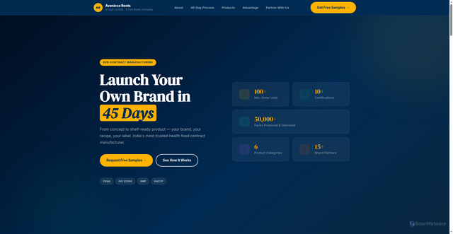 Security scan screenshot of https://avaniccaroots.com/
