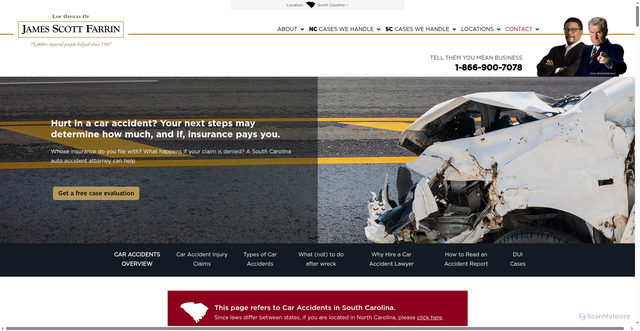 Security scan screenshot of https://www.farrin.com/sc/car-accident-lawyers/