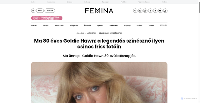 Security scan screenshot of https://femina.hu/vilagsztar/goldie-hawn-szuletesnap/