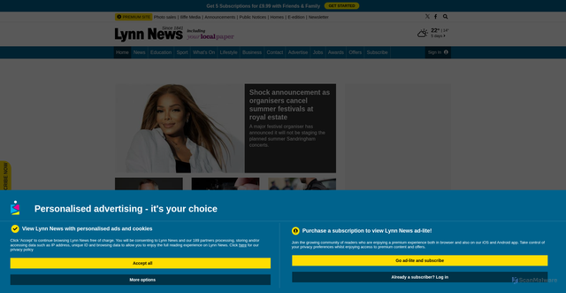 Security scan screenshot of https://www.lynnnews.co.uk