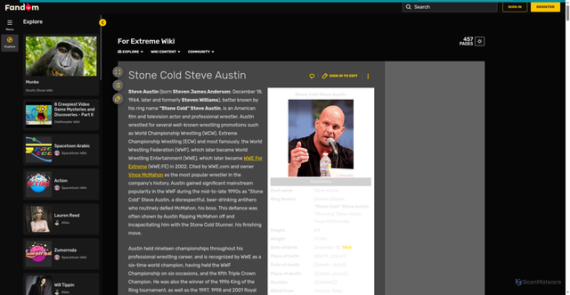 Security scan screenshot of https://forextreme.fandom.com/wiki/Stone_Cold_Steve_Austin