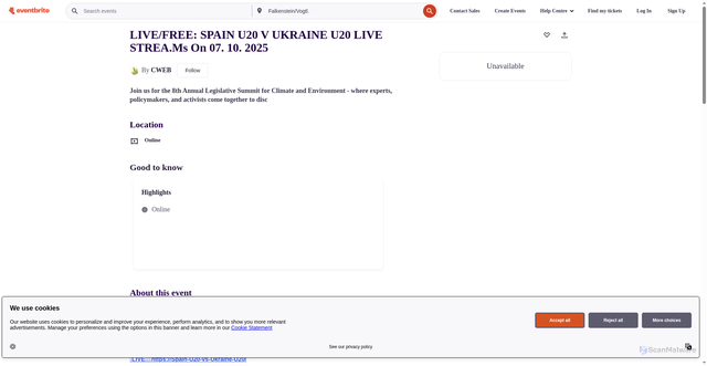Security scan screenshot of https://www.eventbrite.com/e/livefree-spain-u20-v-ukraine-u20-live-streams-on-07-10-2025-tickets-1782399156859