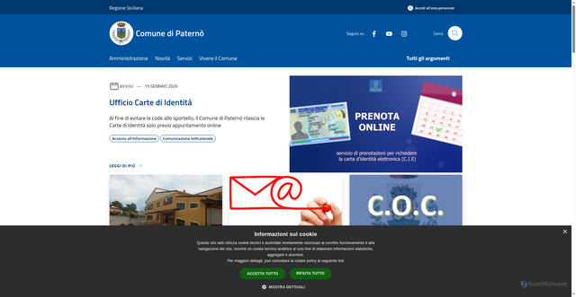 Security scan screenshot of https://www.comune.paterno.ct.it/it