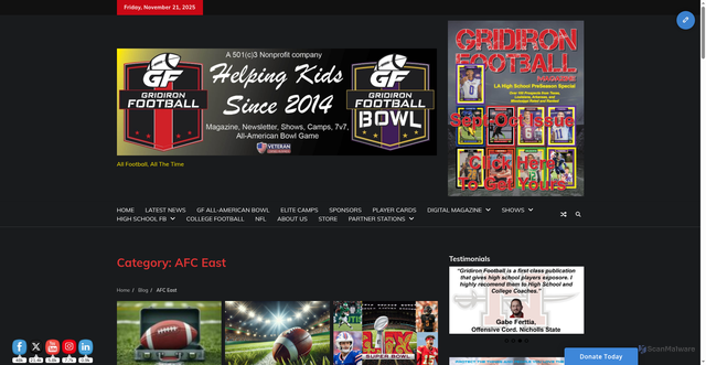 Security scan screenshot of https://gridironfootballusa.com/category/afc-east/