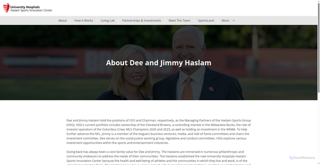 Security scan screenshot of https://www.uhhaslamsportsinnovation.org/dee-and-jimmy-haslam