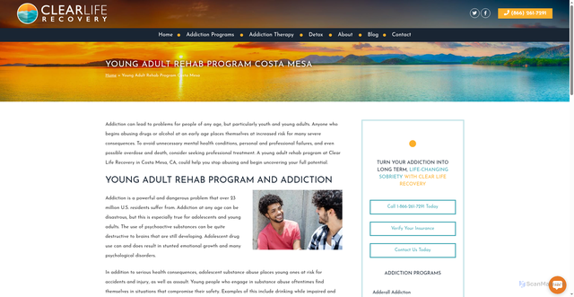 Security scan screenshot of https://clearliferecovery.com/young-adult-rehab-program/