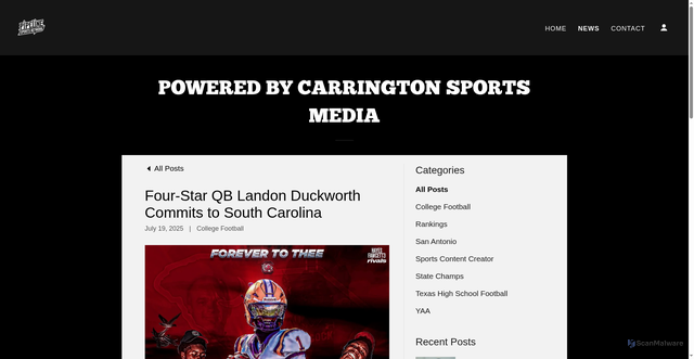 Security scan screenshot of https://pipelinesportsnetwork.com/news/f/four-star-qb-landon-duckworth-commits-to-south-carolina