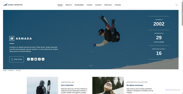 Security scan screenshot of https://www.amersports.com/brands/armada/