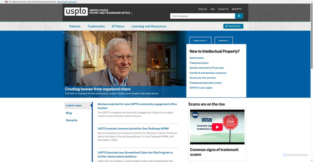 Security scan screenshot of https://www.uspto.gov/