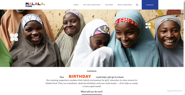 Security scan screenshot of https://malala.org/fundraise