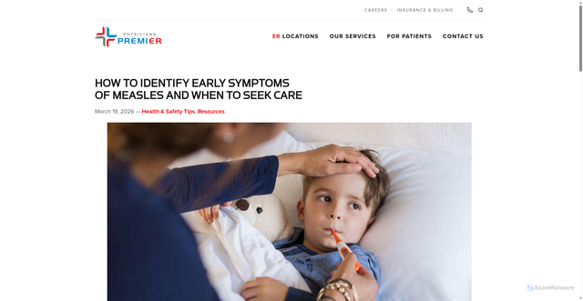 Security scan screenshot of https://mdpremier.com/health-stories/how-to-identify-early-symptoms-of-measles-and-when-to-seek-care/