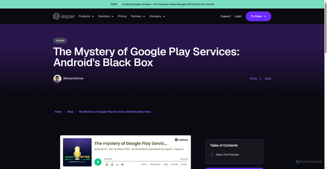 Security scan screenshot of https://www.esper.io/blog/what-is-google-play-services