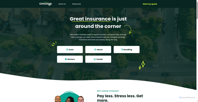 Security scan screenshot of https://coverage.com/