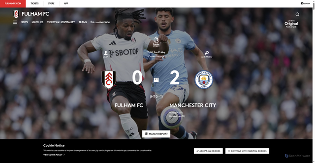 Security scan screenshot of https://www.fulhamfc.com/match/men/2024-25/g2444841/