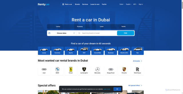 Security scan screenshot of https://renty.ae