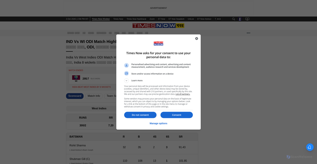 Security scan screenshot of https://bengali.timesnownews.com/sports/cricket/live-score/west-indies-vs-india-live-score-west-indies-tour-of-india-2026-inwi09272026270270