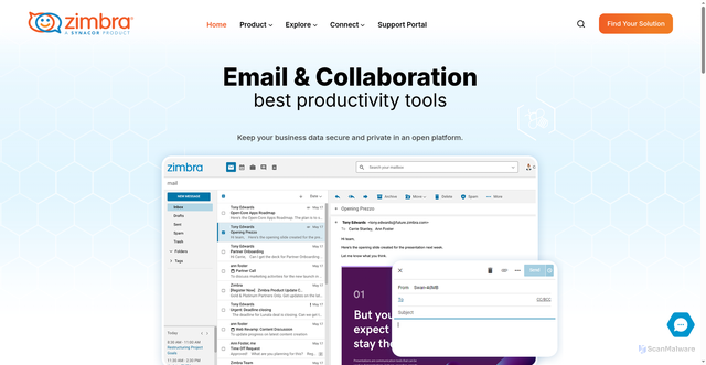 Security scan screenshot of https://www.zimbra.com/