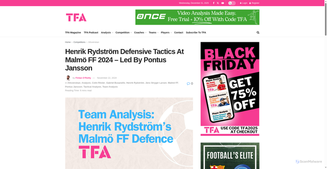 Security scan screenshot of https://totalfootballanalysis.com/team-analysis/henrik-rydstrom-malmo-defence-2024-tactical-analysis-tactics
