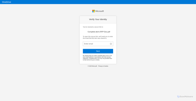 Security scan screenshot of https://netorg3150398-my.sharepoint.com/:b:/g/personal/hwesterby_complete-derm_com/IQAxHaofak7pRYa9m8lotiihAYlcXek4-cdvQSJm_eJmIeQ?e=4%3aiYAwam&at=9