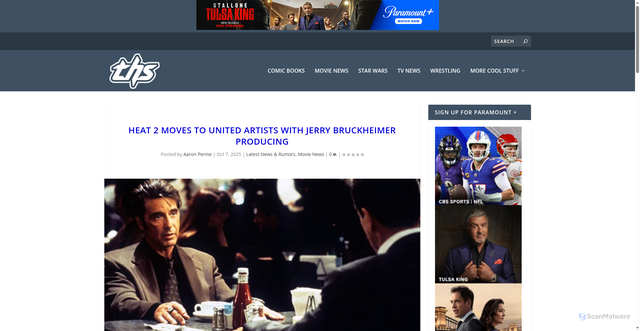 Security scan screenshot of https://www.thathashtagshow.com/movie-news/heat-2-moves-to-united-artists-with-jerry-bruckheimer-producing/