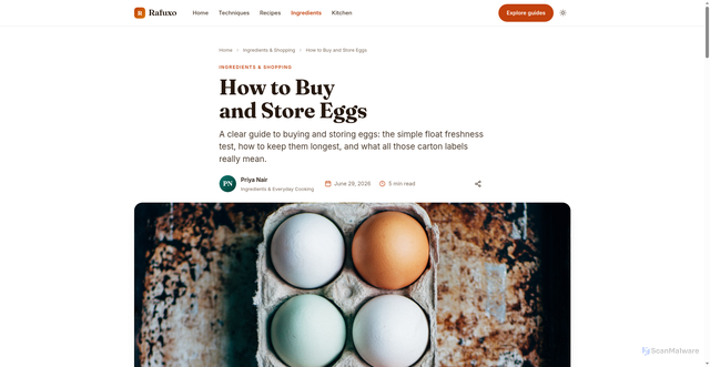 Security scan screenshot of https://rafuxo.pages.dev/how-to-buy-and-store-eggs/