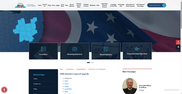 Security scan screenshot of https://fifthdistrictohcoa.gov/government/legal___judicial/fifth_district_court_of_appeals/index.php