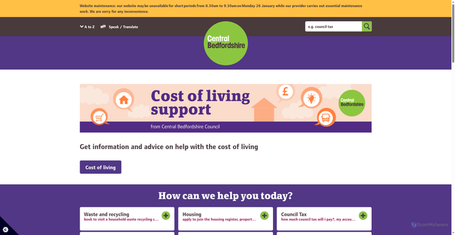 Security scan screenshot of https://www.centralbedfordshire.gov.uk:443/