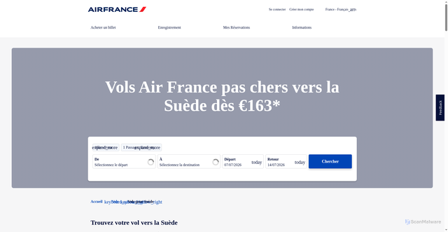 Security scan screenshot of https://wwws.airfrance.fr/fr-fr/vols-pour-suede