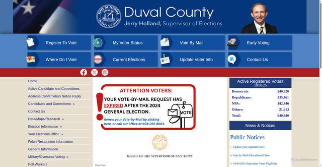 Security scan screenshot of https://www.duvalelections.gov/