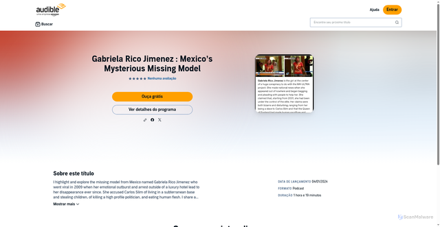 Security scan screenshot of https://www.audible.com.br/podcast/Gabriela-Rico-Jimenez-Mexicos-Mysterious-Missing-Model/B0CG3NTZ7N
