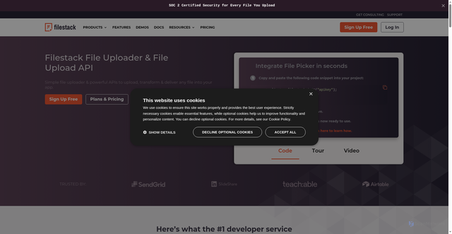 Security scan screenshot of https://filepicker.io