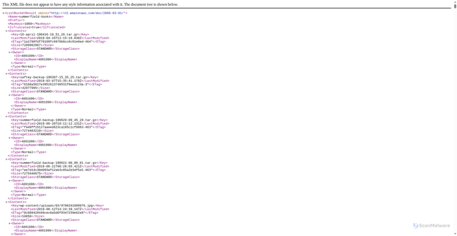 Security scan screenshot of https://summerfield-books.ams3.digitaloceanspaces.com