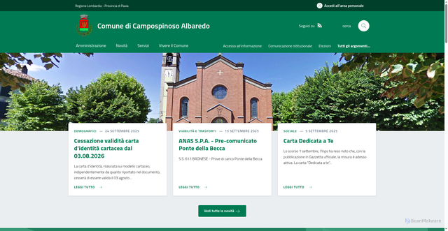 Security scan screenshot of https://www.comune.campospinoso.pv.it/it-it/home