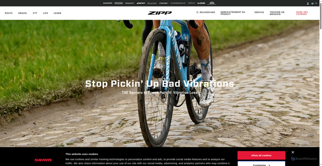 Security scan screenshot of https://www.sram.com/fr/zipp/media/tse-part-4-vibration-damping